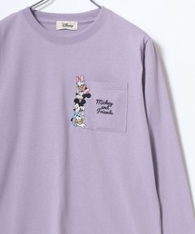Disney/ディズニー ミッキー ミニー くまのプーさん ティガー ポケット付き ワンポイントロゴ刺繍 バックプリントロンT 長袖Tシャツ