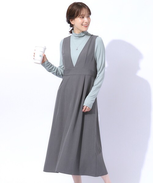 DRESKIP（ドレスキップ）の「デイリーにもお出かけにも Vネックフレアジャンドレ（ワンピース・レディース・ブラック/チャコールグレー/キャメル・02/03/04）」の3枚目の写真