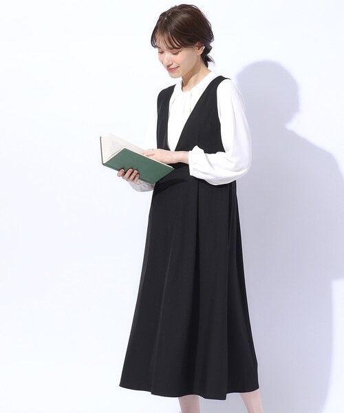 DRESKIP（ドレスキップ）の「デイリーにもお出かけにも Vネックフレアジャンドレ（ワンピース・レディース・ブラック/チャコールグレー/キャメル・02/03/04）」の2枚目の写真