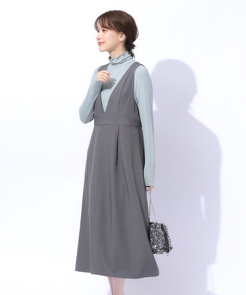 DRESKIP（ドレスキップ）の「デイリーにもお出かけにも Vネックフレアジャンドレ（ワンピース・レディース・ブラック/チャコールグレー/キャメル・02/03/04）」の21枚目の写真