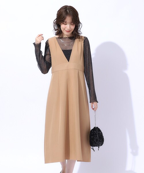 DRESKIP（ドレスキップ）の「デイリーにもお出かけにも Vネックフレアジャンドレ（ワンピース・レディース・ブラック/チャコールグレー/キャメル・02/03/04）」の14枚目の写真
