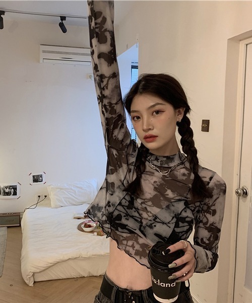 HALEY PESCA(ヘーリーペスカ)の「HALEY PESCA/ミニ丈 シースルートップス カットソー(Tシャツ/カットソー・レディース・ブラック系その他2/ブラック系その他・FREE)」の9枚目の写真