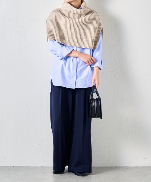 PAPILLONNER（パピヨネ）の「ショートニットポンチョ（マフラー・レディース・ボルドー/カーキ/ベージュ・FREE）」の9枚目の写真