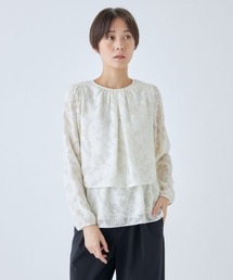 【カットジャカード素材】2WAYケープブラウス
