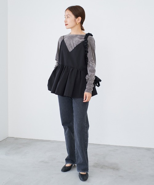 IENA(イエナ)の「《WEB限定/追加》フロッキーチュール ロングスリーブプルオーバー(Tシャツ/カットソー・レディース・ピンク/グレー・FREE)」の3枚目の写真