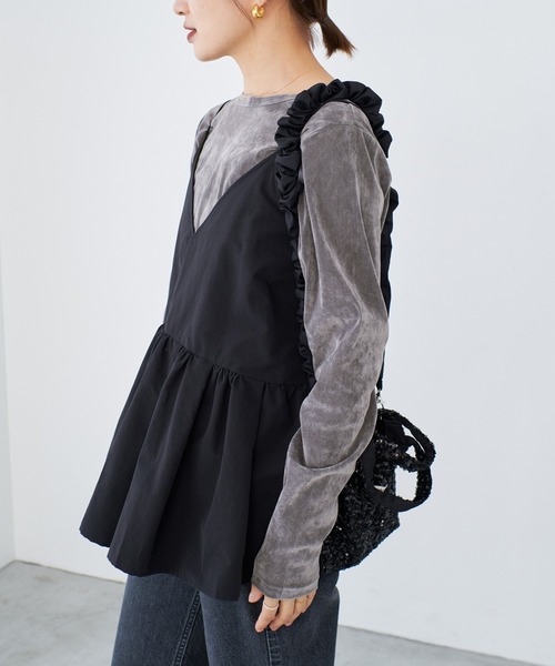 IENA(イエナ)の「《WEB限定/追加》フロッキーチュール ロングスリーブプルオーバー(Tシャツ/カットソー・レディース・ピンク/グレー・FREE)」の6枚目の写真