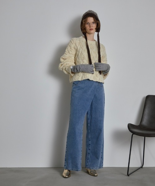 ♦︎ old SONIA RYKIEL ニット グローブ 紐付き 手袋 ブルー
