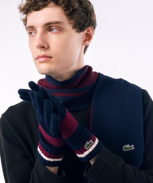 LACOSTE（ラコステ）の「カラーブロックニットグローブ / タッチパネル対応（手袋・メンズ・ブラック/ネイビー・FREE）」の7枚目の写真