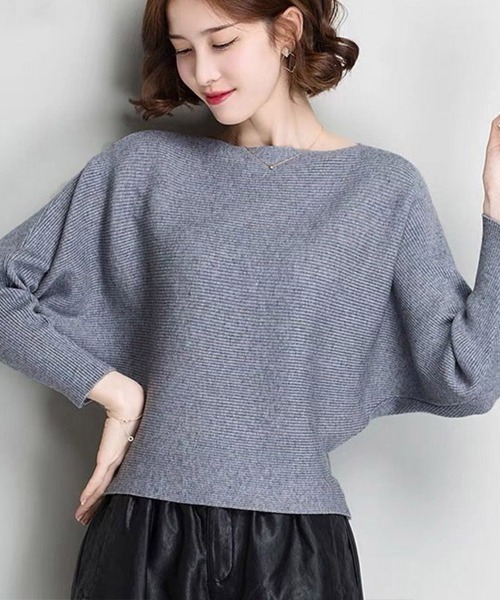 Miniministore(ミニミニストア)の「ニットトップス ボートネック長袖(ニット/セーター・レディース・ブラック/ダークグリーン/イエロー/テラコッタ/ワインレッド/ライトグレー/キャメル/ホワイト/グレー・FREE)」の4枚目の写真