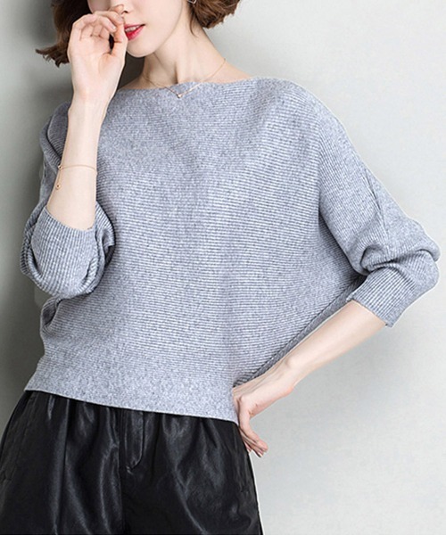Miniministore(ミニミニストア)の「ニットトップス ボートネック長袖(ニット/セーター・レディース・ブラック/ダークグリーン/イエロー/テラコッタ/ワインレッド/ライトグレー/キャメル/ホワイト/グレー・FREE)」の1枚目の写真