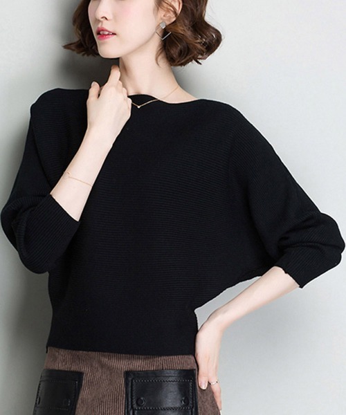 Miniministore(ミニミニストア)の「ニットトップス ボートネック長袖(ニット/セーター・レディース・ブラック/ダークグリーン/イエロー/テラコッタ/ワインレッド/ライトグレー/キャメル/ホワイト/グレー・FREE)」の3枚目の写真
