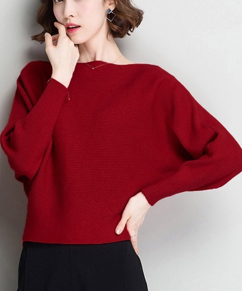 Miniministore(ミニミニストア)の「ニットトップス ボートネック長袖(ニット/セーター・レディース・ブラック/ダークグリーン/イエロー/テラコッタ/ワインレッド/ライトグレー/キャメル/ホワイト/グレー・FREE)」の9枚目の写真