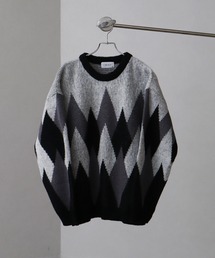 総柄モヘアライクニットクルーネックセーター