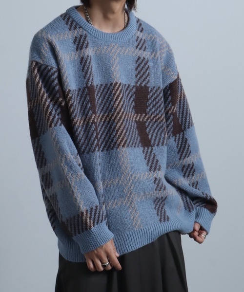 Art re A select（アトリエセレクト）の「総柄モヘアライクニットクルーネックセーター（ニット/セーター・メンズ・グレー系その他/ブラウン系その他/ベージュ系その他/ブルー系その他・M/L/XL）」の9枚目の写真