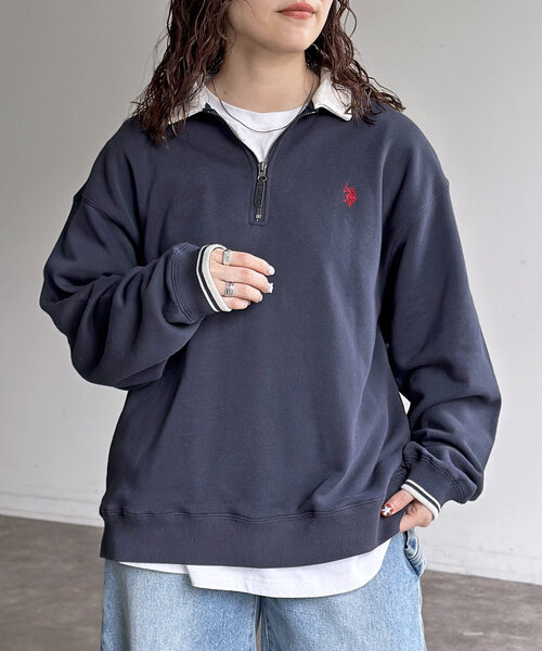 U.S. POLO ASSN.(ユーエスポロアッスン)の「裏毛襟ハーフジッププルオーバー(Tシャツ/カットソー・メンズ・アイボリー/ブラック/ネイビー/グレー・MEDIUM/LARGE)」の1枚目の写真