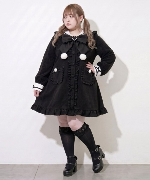 DearMyLoveWhip（ディアマイラブホイップ）の「【大きいサイズ】ポンポンリボンセーラー襟フリルコート（ステンカラーコート・レディース・サックスブルー/ベビーピンク/ブラック/スモークピンク・4L/5L/6L）」の15枚目の写真