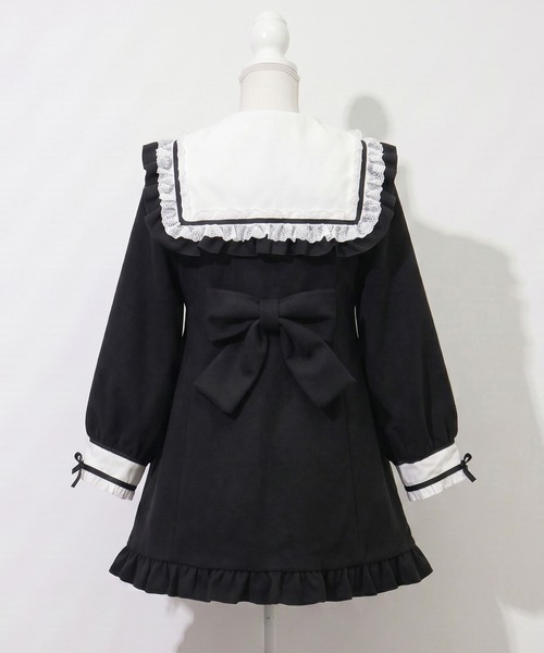 DearMyLoveWhip（ディアマイラブホイップ）の「【大きいサイズ】ポンポンリボンセーラー襟フリルコート（ステンカラーコート・レディース・サックスブルー/ベビーピンク/ブラック/スモークピンク・4L/5L/6L）」の13枚目の写真