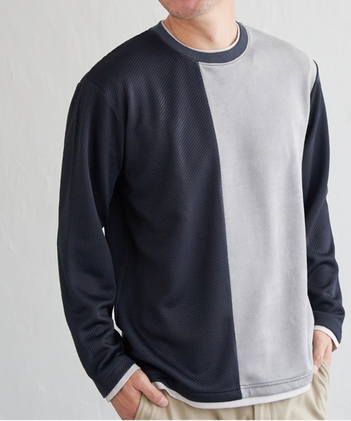 ikka(イッカ)の「カツラギジャカード切り替えプルオーバー(Tシャツ/カットソー・メンズ・ネイビー/ブラック/ホワイト・XL/L/M/S)」の1枚目の写真