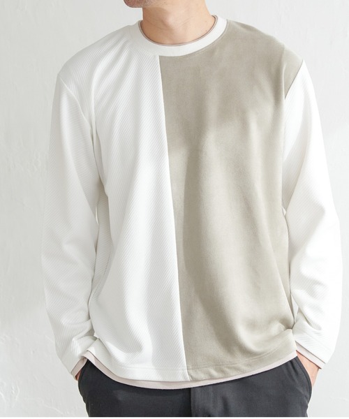 ikka(イッカ)の「カツラギジャカード切り替えプルオーバー(Tシャツ/カットソー・メンズ・ネイビー/ブラック/ホワイト・XL/L/M/S)」の2枚目の写真