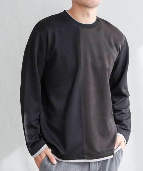 ikka(イッカ)の「カツラギジャカード切り替えプルオーバー(Tシャツ/カットソー・メンズ・ネイビー/ブラック/ホワイト・XL/L/M/S)」の3枚目の写真