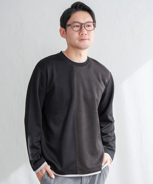 ikka(イッカ)の「カツラギジャカード切り替えプルオーバー(Tシャツ/カットソー・メンズ・ネイビー/ブラック/ホワイト・XL/L/M/S)」の6枚目の写真