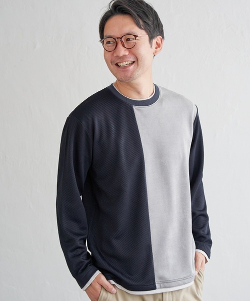 ikka(イッカ)の「カツラギジャカード切り替えプルオーバー(Tシャツ/カットソー・メンズ・ネイビー/ブラック/ホワイト・XL/L/M/S)」の9枚目の写真