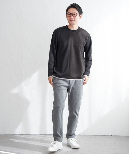 ikka(イッカ)の「カツラギジャカード切り替えプルオーバー(Tシャツ/カットソー・メンズ・ネイビー/ブラック/ホワイト・XL/L/M/S)」の4枚目の写真