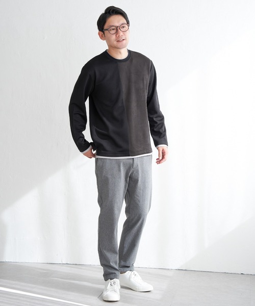 ikka(イッカ)の「カツラギジャカード切り替えプルオーバー(Tシャツ/カットソー・メンズ・ネイビー/ブラック/ホワイト・XL/L/M/S)」の5枚目の写真