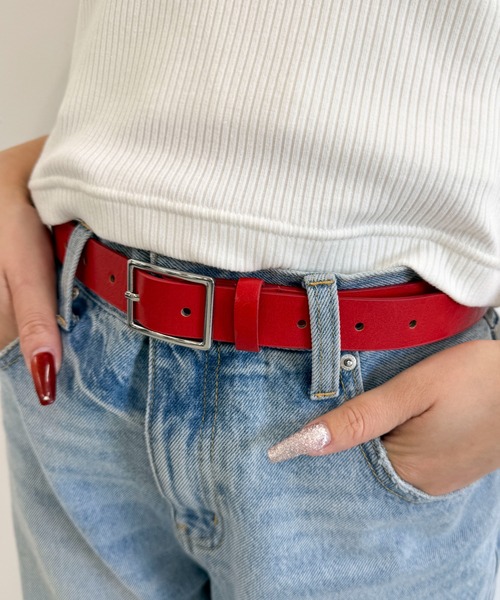 WEGO（ウィゴー）の「WEGO/スクエアバックルPUベルト（ベルト・レディース・ブラック/レッド/キャメル/ブラウン/ブラック系その他・FREE）」の5枚目の写真