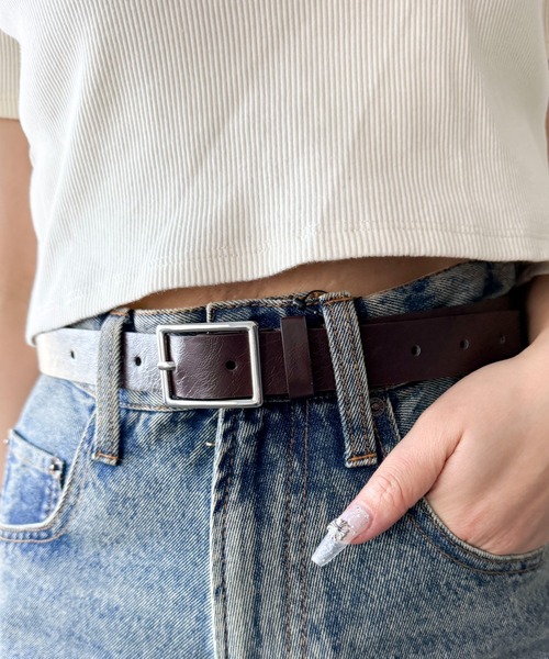 WEGO（ウィゴー）の「WEGO/スクエアバックルPUベルト（ベルト・レディース・ブラック/レッド/キャメル/ブラウン/ブラック系その他・FREE）」の12枚目の写真