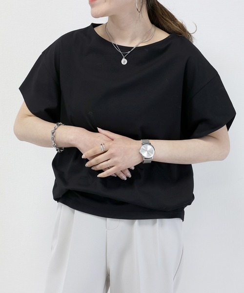 Aletta vita（アレッタビータ）の「【こだわり抜いた大人のカットソー】シルケットスムース重ね袖コクーンプルオーバー（Tシャツ/カットソー・レディース・ブラック/オフホワイト/チャコール・FREE）」の22枚目の写真