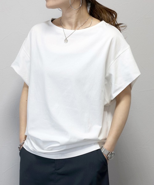 Aletta vita（アレッタビータ）の「【こだわり抜いた大人のカットソー】シルケットスムース重ね袖コクーンプルオーバー（Tシャツ/カットソー・レディース・ブラック/オフホワイト/チャコール・FREE）」の11枚目の写真