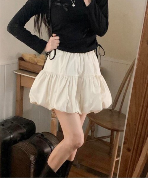 Per sist ence（パーシエンス）の「ティアードバルーンミニスカート（スカート・レディース・ブラック/ホワイト・FREE）」の4枚目の写真