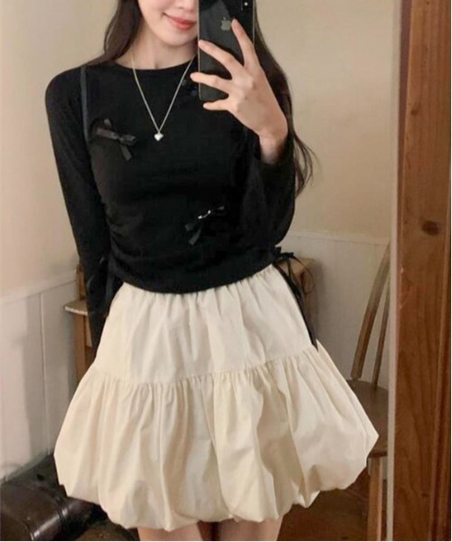 Per sist ence（パーシエンス）の「ティアードバルーンミニスカート（スカート・レディース・ブラック/ホワイト・FREE）」の5枚目の写真