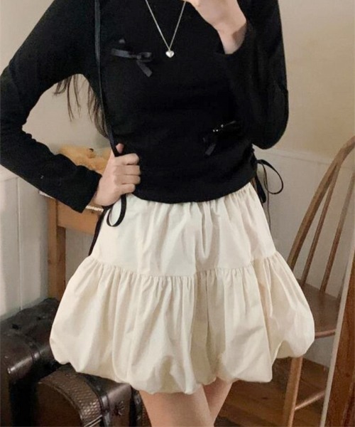 Per sist ence（パーシエンス）の「ティアードバルーンミニスカート（スカート・レディース・ブラック/ホワイト・FREE）」の7枚目の写真