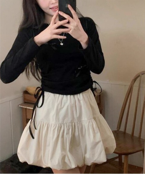 Per sist ence（パーシエンス）の「ティアードバルーンミニスカート（スカート・レディース・ブラック/ホワイト・FREE）」の6枚目の写真