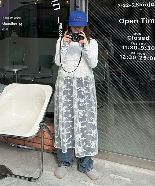 PILIT（ピリット）の「フラワー刺繍レイヤードワンピース（ワンピース・レディース・アイボリー・MEDIUM）」の4枚目の写真