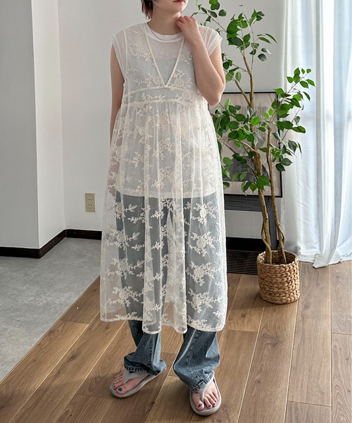 セール】フラワー刺繍レイヤードワンピース（ワンピース