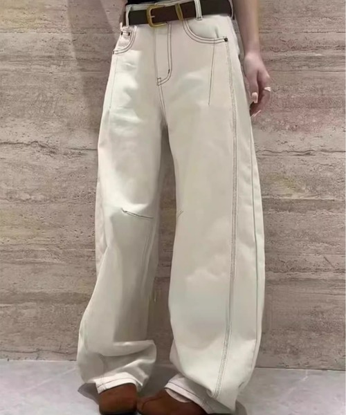ampm(エーエムピーエム)の「※【ampm】カーブデニムパンツ(デニムパンツ・レディース・ブルー/ホワイト・FREE)」の2枚目の写真