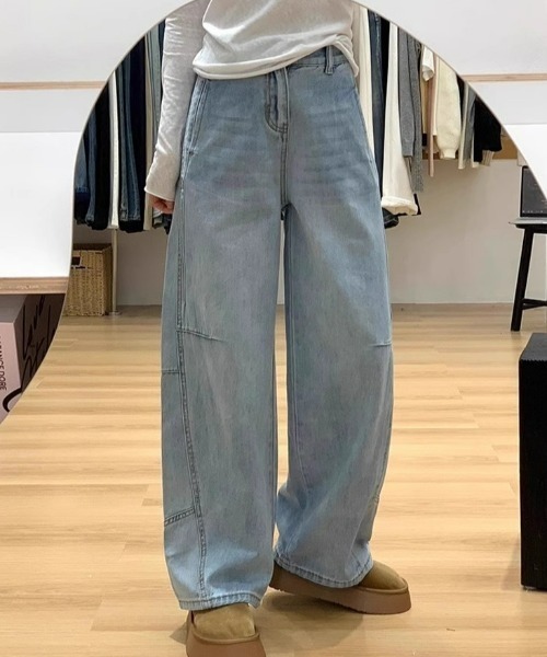 ampm(エーエムピーエム)の「※【ampm】カーブデニムパンツ(デニムパンツ・レディース・ブルー/ホワイト・FREE)」の4枚目の写真