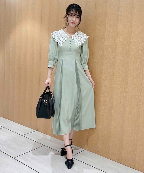 NOELA（ノエラ）の「襟レースプリーツワンピ（ワンピース・レディース・ベージュ/ライトグレー/ライトグリーン・S/M）」の6枚目の写真