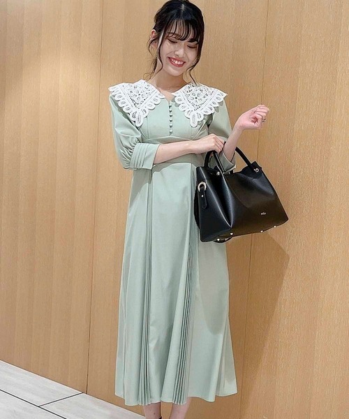 NOELA（ノエラ）の「襟レースプリーツワンピ（ワンピース・レディース・ベージュ/ライトグレー/ライトグリーン・S/M）」の7枚目の写真