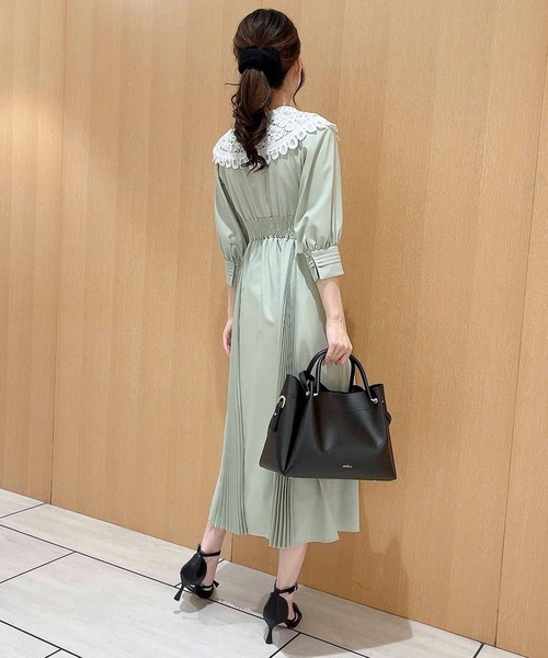 NOELA（ノエラ）の「襟レースプリーツワンピ（ワンピース・レディース・ベージュ/ライトグレー/ライトグリーン・S/M）」の8枚目の写真