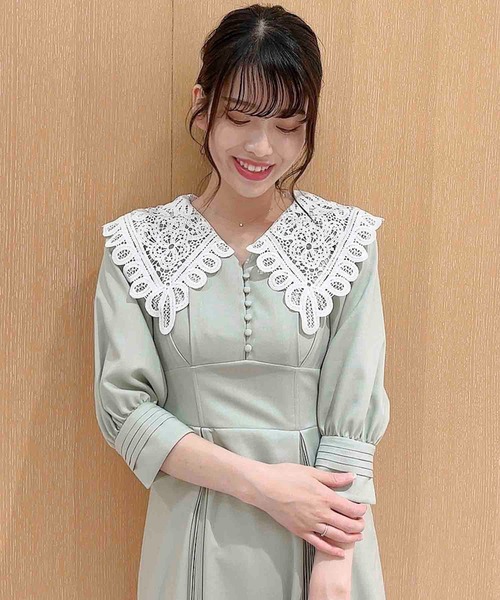 NOELA（ノエラ）の「襟レースプリーツワンピ（ワンピース・レディース・ベージュ/ライトグレー/ライトグリーン・S/M）」の9枚目の写真