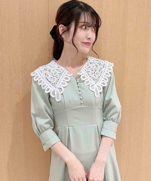 NOELA（ノエラ）の「襟レースプリーツワンピ（ワンピース・レディース・ベージュ/ライトグレー/ライトグリーン・S/M）」の10枚目の写真