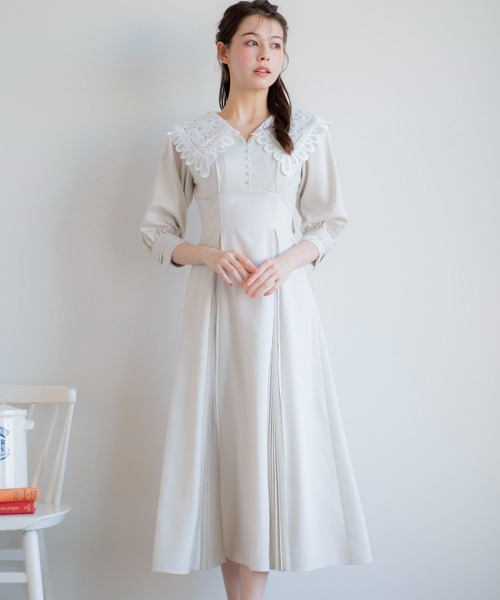 NOELA（ノエラ）の「襟レースプリーツワンピ（ワンピース・レディース・ベージュ/ライトグレー/ライトグリーン・S/M）」の22枚目の写真
