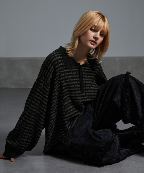 cussil(クシル)の「【cussil/クシル】ツイードタッチルーズシルエットニットポロ(ニット/セーター・メンズ・ブラック/ホワイト・M/L/S)」の5枚目の写真