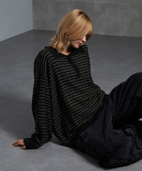 cussil(クシル)の「【cussil/クシル】ツイードタッチルーズシルエットニットポロ(ニット/セーター・メンズ・ブラック/ホワイト・M/L/S)」の6枚目の写真