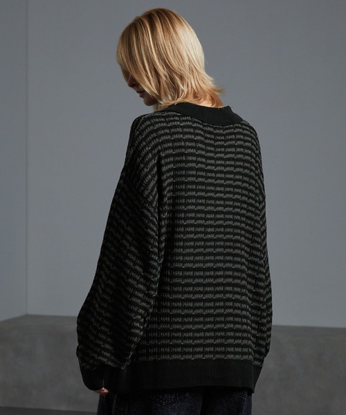 cussil(クシル)の「【cussil/クシル】ツイードタッチルーズシルエットニットポロ(ニット/セーター・メンズ・ブラック/ホワイト・M/L/S)」の7枚目の写真