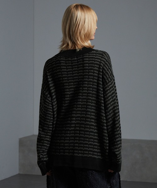 cussil(クシル)の「【cussil/クシル】ツイードタッチルーズシルエットニットポロ(ニット/セーター・メンズ・ブラック/ホワイト・M/L/S)」の8枚目の写真